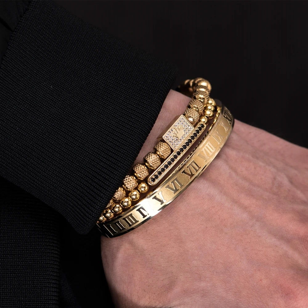 Luxury Royal King Crown Men Bracelets  Roman Numeral Bracelet Unique Design Braided Adjustable Bangle Pulseira