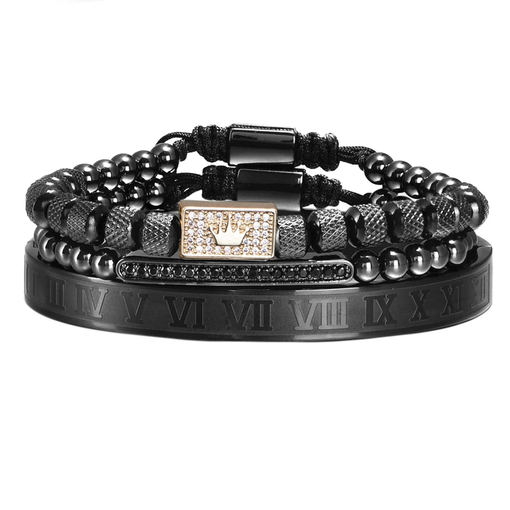 Luxury Royal King Crown Men Bracelets  Roman Numeral Bracelet Unique Design Braided Adjustable Bangle Pulseira