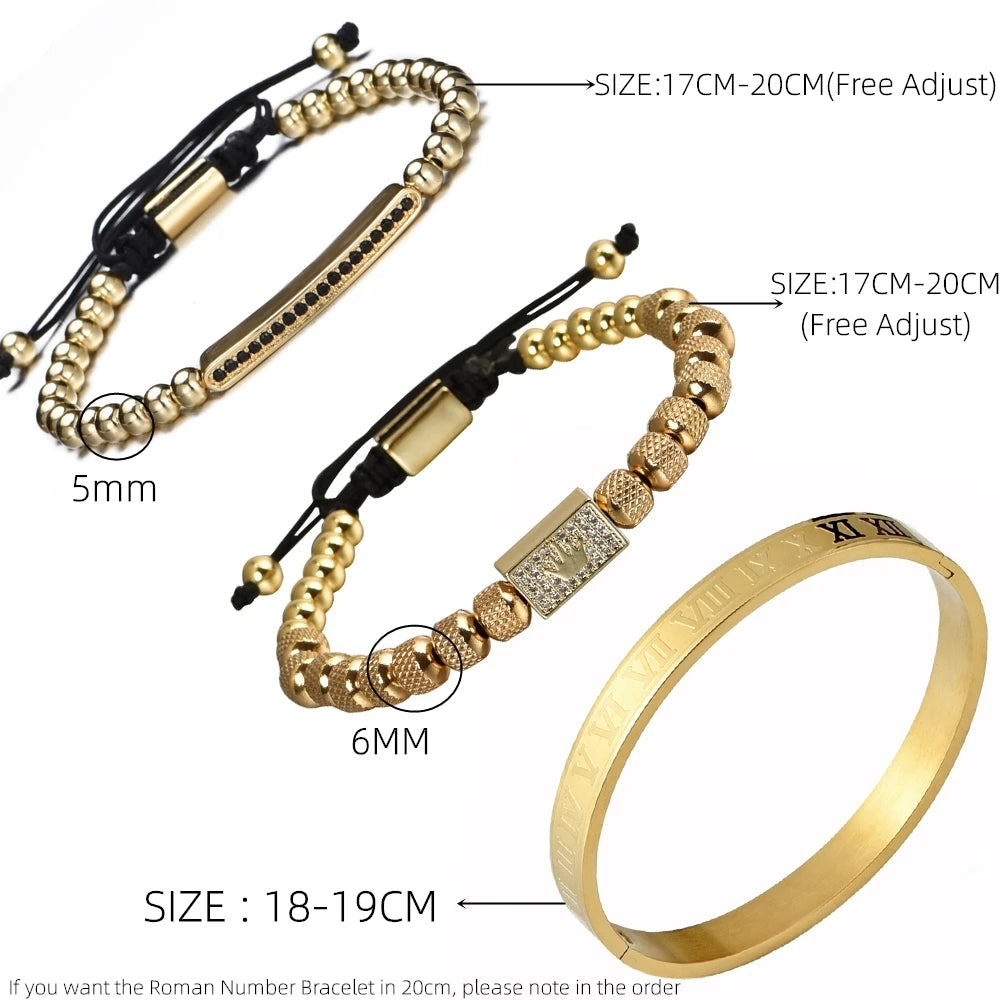 Luxury Royal King Crown Men Bracelets  Roman Numeral Bracelet Unique Design Braided Adjustable Bangle Pulseira