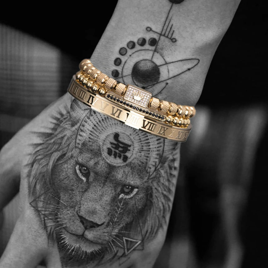 Luxury Royal King Crown Men Bracelets  Roman Numeral Bracelet Unique Design Braided Adjustable Bangle Pulseira
