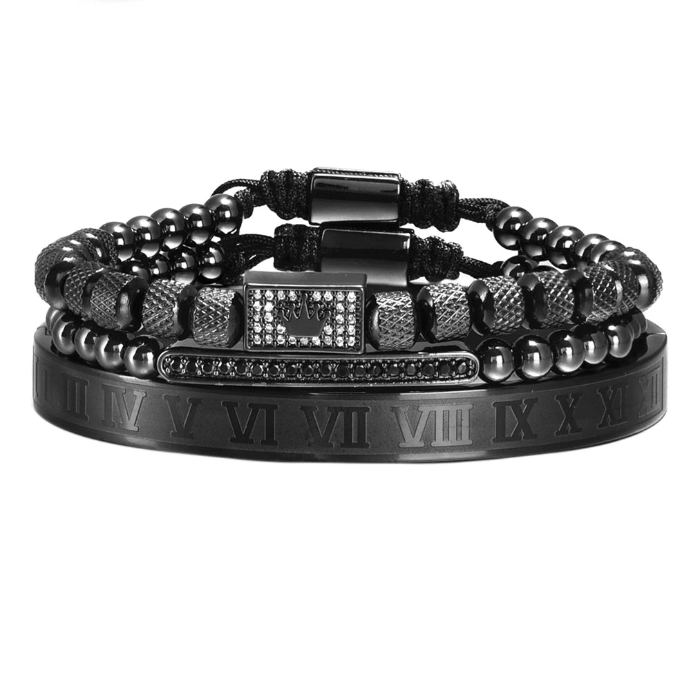 Luxury Royal King Crown Men Bracelets  Roman Numeral Bracelet Unique Design Braided Adjustable Bangle Pulseira
