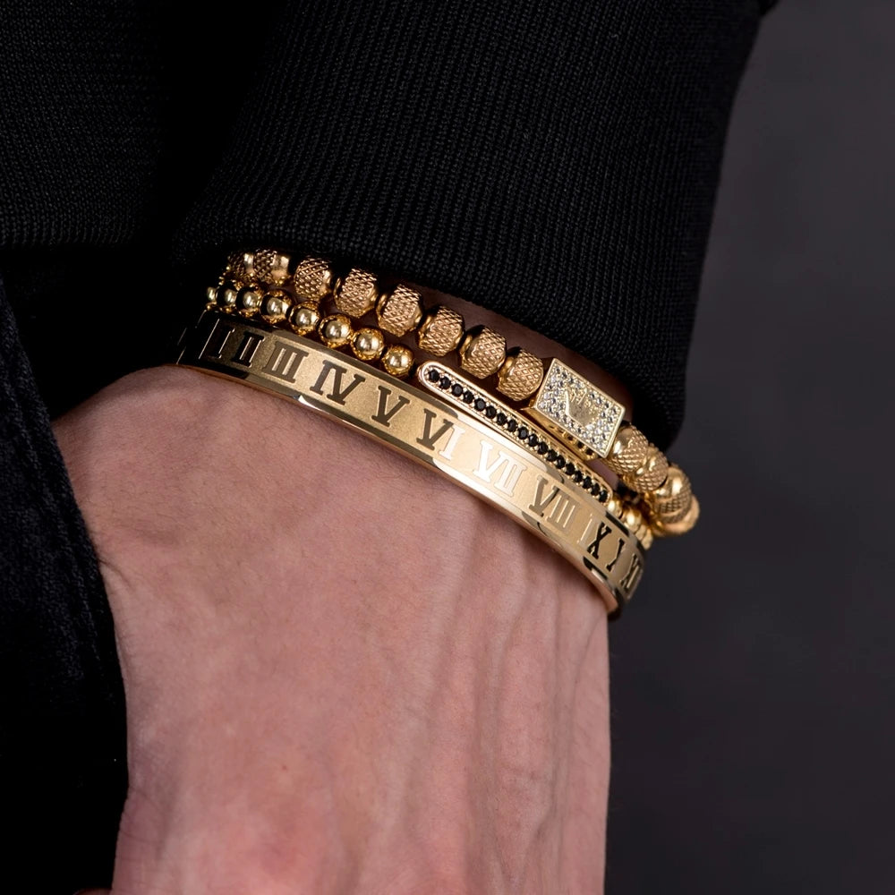 Luxury Royal King Crown Men Bracelets  Roman Numeral Bracelet Unique Design Braided Adjustable Bangle Pulseira