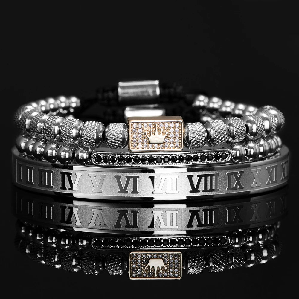 Luxury Royal King Crown Men Bracelets  Roman Numeral Bracelet Unique Design Braided Adjustable Bangle Pulseira