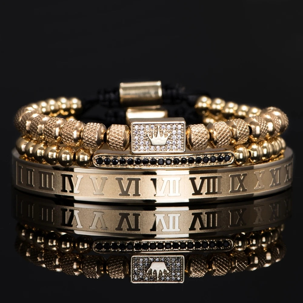 Luxury Royal King Crown Men Bracelets  Roman Numeral Bracelet Unique Design Braided Adjustable Bangle Pulseira