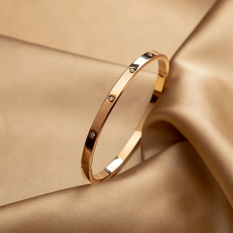 Beautiful Lovers Bracelets Woman Stainless Steel Bangles Bracelets Cubic Zirconia Golden Woman Jewelry Gifts
