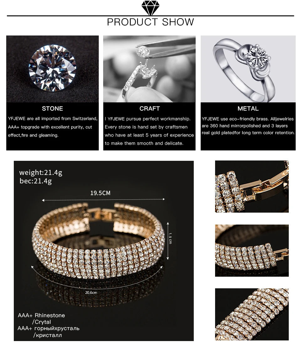 Luxury Crystal Bracelets For Women Gold and Silver Plated Link Bracelet Bangle Fashion Full Rhinestone Jewelry For Women #B011