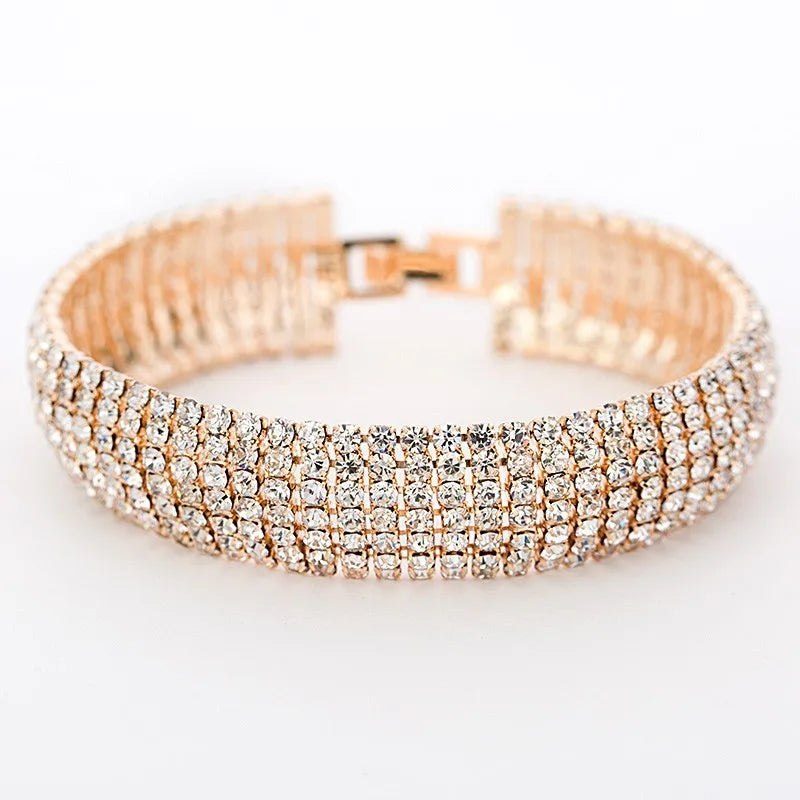 Luxury Crystal Bracelets For Women Gold and Silver Plated Link Bracelet Bangle Fashion Full Rhinestone Jewelry For Women #B011