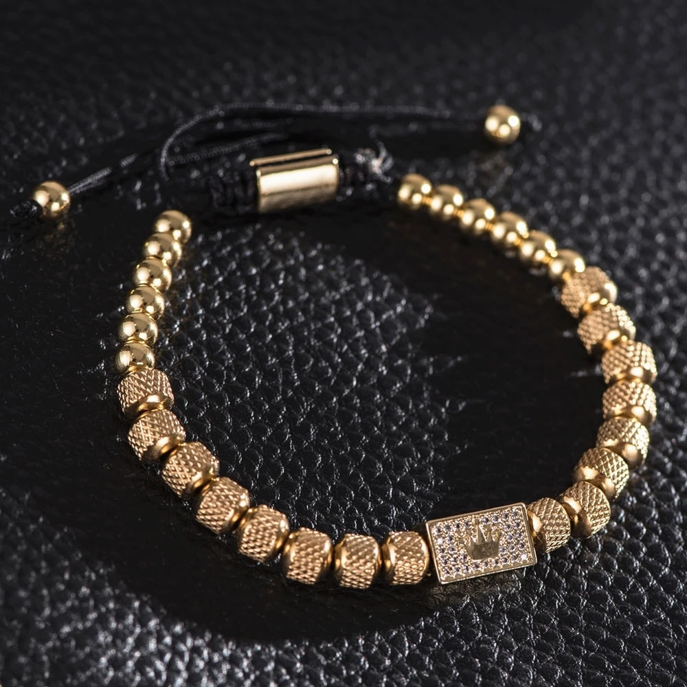 Luxury Royal King Crown Men Bracelets  Roman Numeral Bracelet Unique Design Braided Adjustable Bangle Pulseira