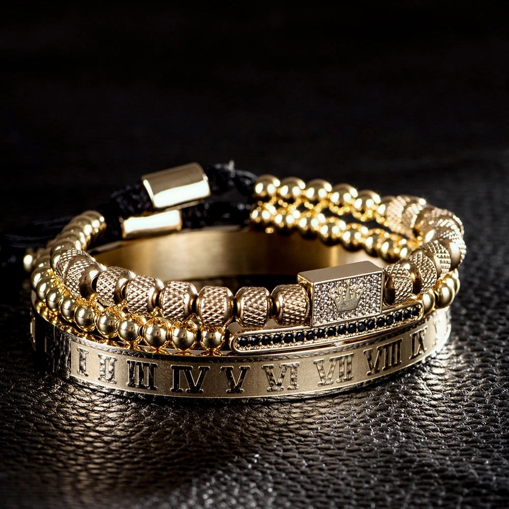 Luxury Royal King Crown Men Bracelets  Roman Numeral Bracelet Unique Design Braided Adjustable Bangle Pulseira