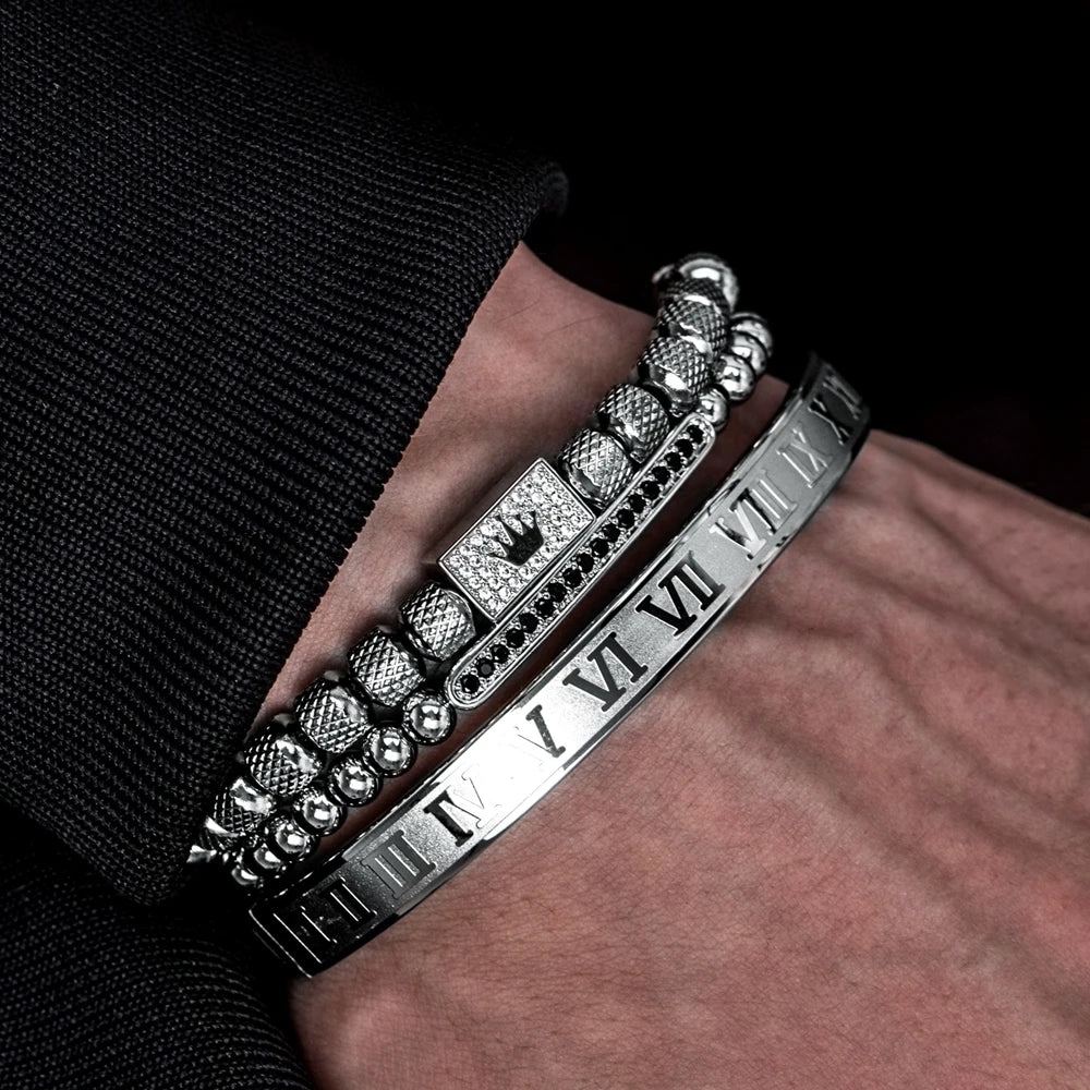 Luxury Royal King Crown Men Bracelets  Roman Numeral Bracelet Unique Design Braided Adjustable Bangle Pulseira