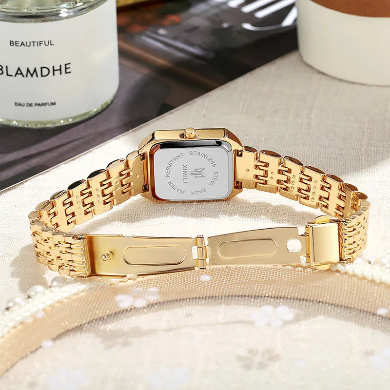 Aurajutt Rectangle Steel Watch – Women's Casual Elegance