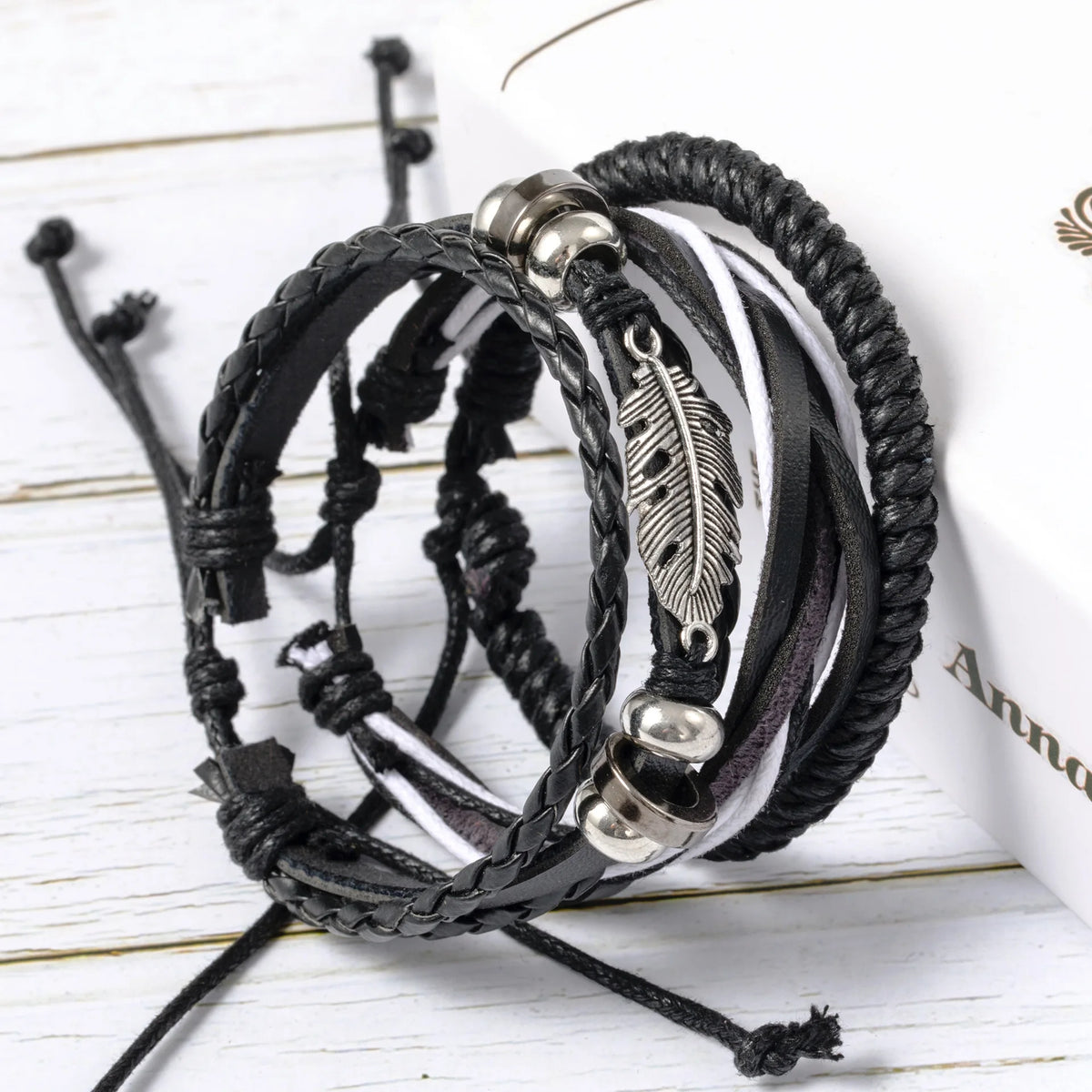 Leather Bracelet For Men New Style Stylish Leather Bracelets Men’S, Retro Leaf Woven Leather Rope, Punk Combination Bracelets