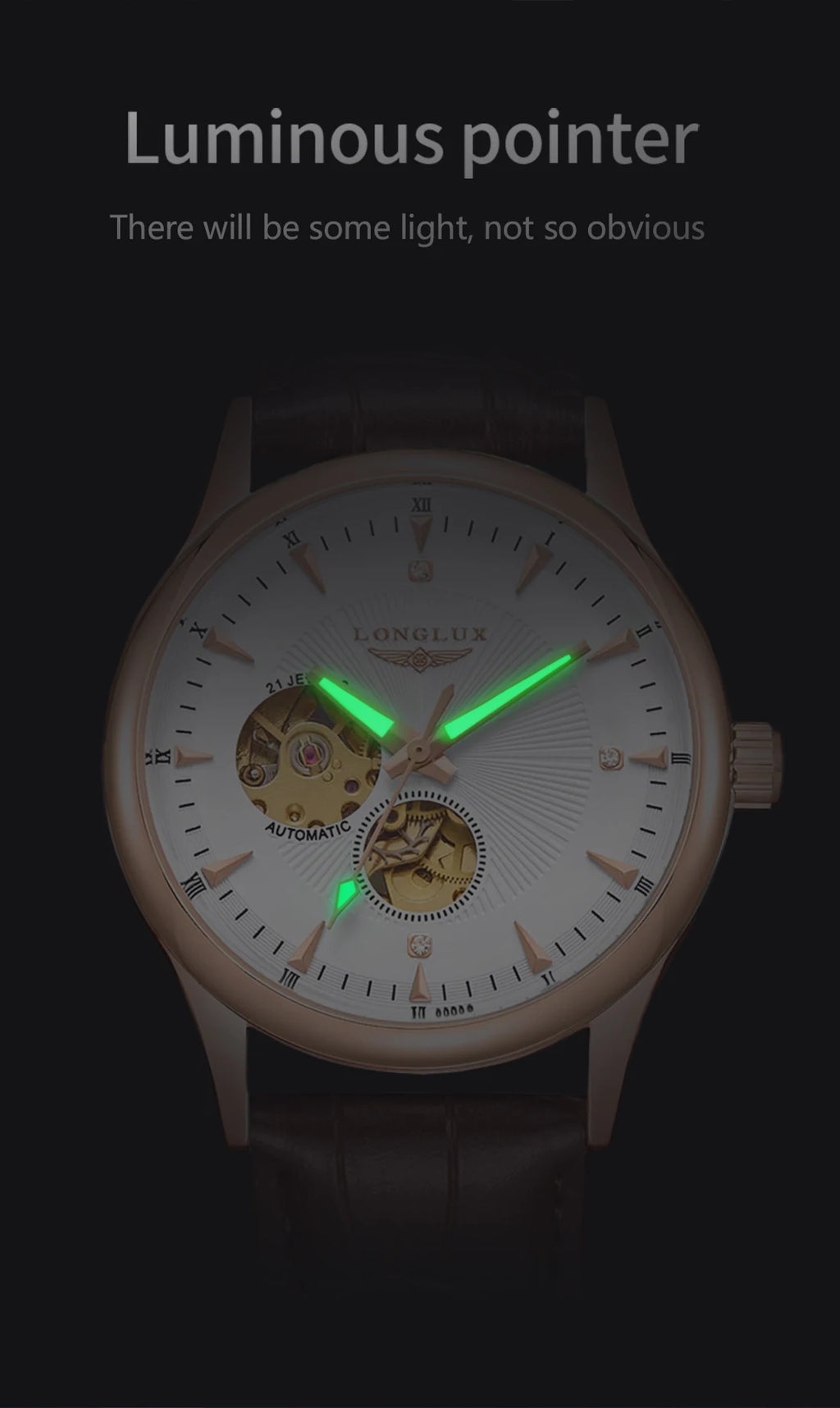 LONGLUX Automatic Watch Elegant Style Wholesale Mechanical Wristwatches Skeleton Rome Waterproof Mens Watch Men Gift