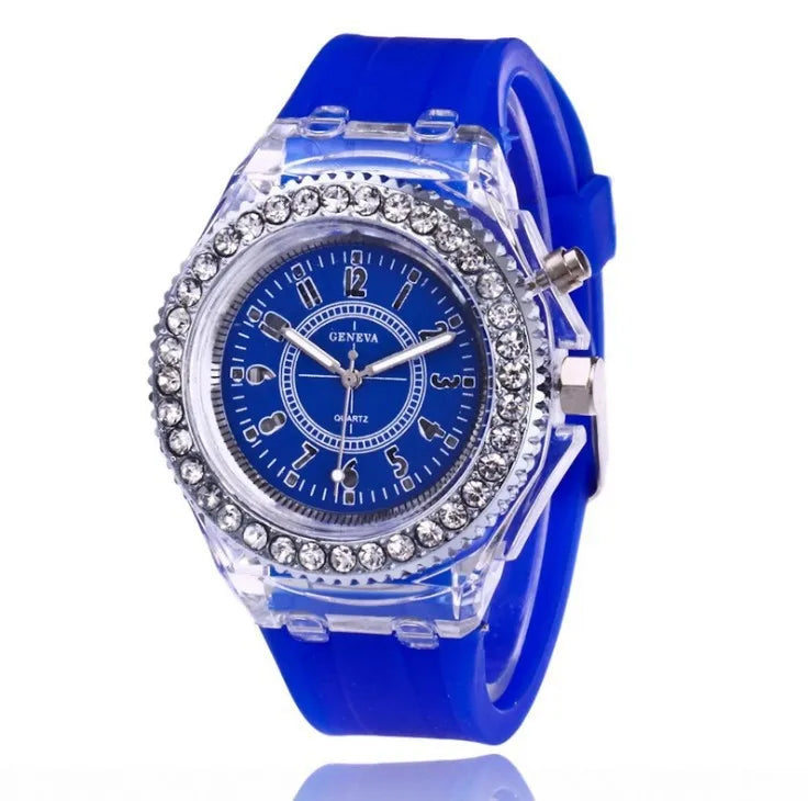 LED Light Flash Luminous Watches Women Men Boys Girls Silicone Wrist Watch Fashion Rhinestone Clock Kids Children Relogio Saati