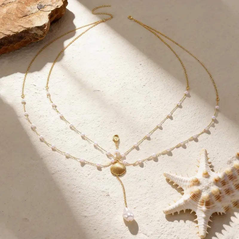 Boho Layered Pearl Waist Chain – Gold Body Jewelry