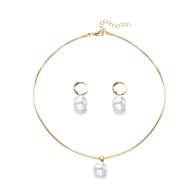 Elegant Round Pearl Jewelry Set – Necklace & Earrings