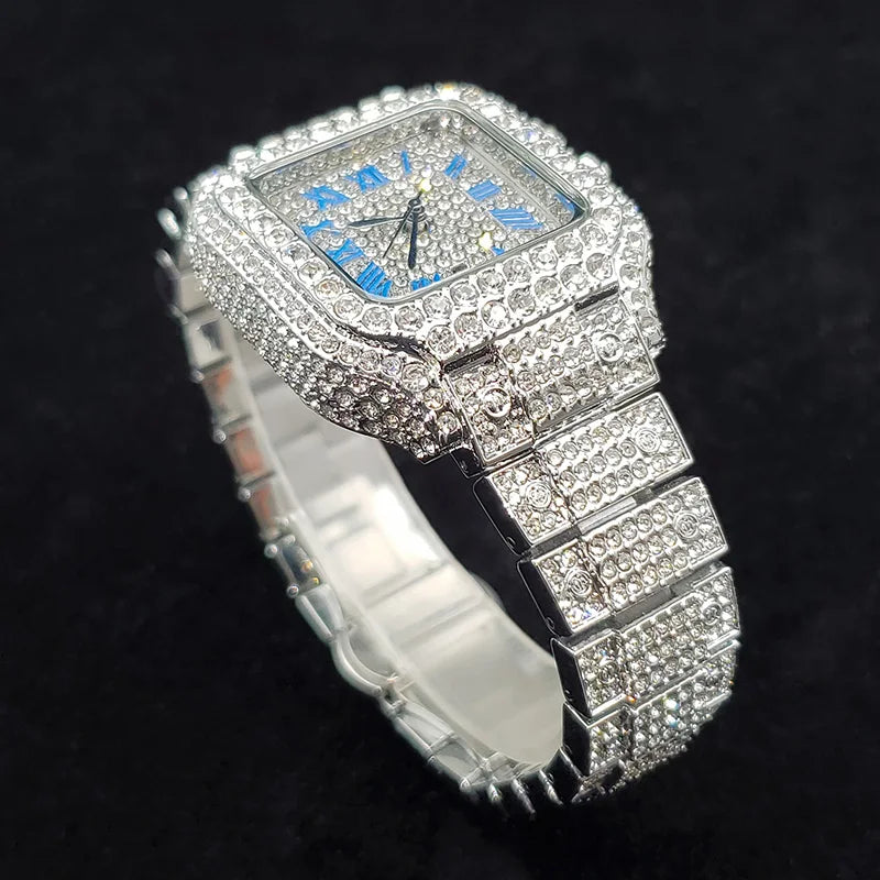 Luxury Diamond Watches for Women Fashion Silver Iced Out Square Wristwatch High Quality Bling Party Jewelry Clock Wedding Gift