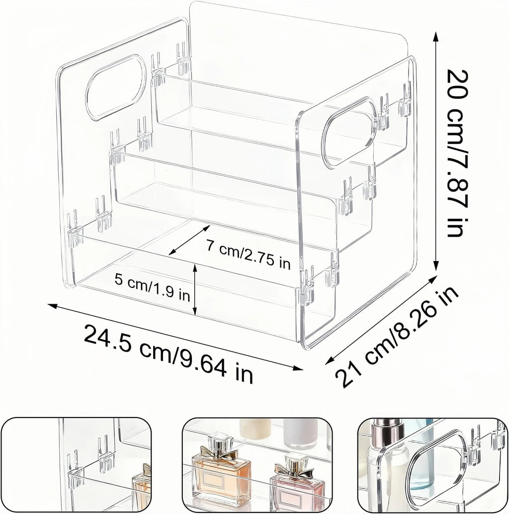 Cosmetics Desktop Storage Box, Acrylic High-Grade Dust-Proof Perfume and Skin Care Product Organizer, Three-Layer Tiered Display and Storage Rack for Dressing Table