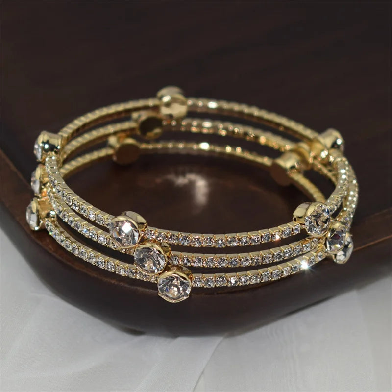 Fashionable and High Quality Full Diamond New 3-Row Open Bracelet Bracelet, Women's Minimalist Bracelet and Bracelet