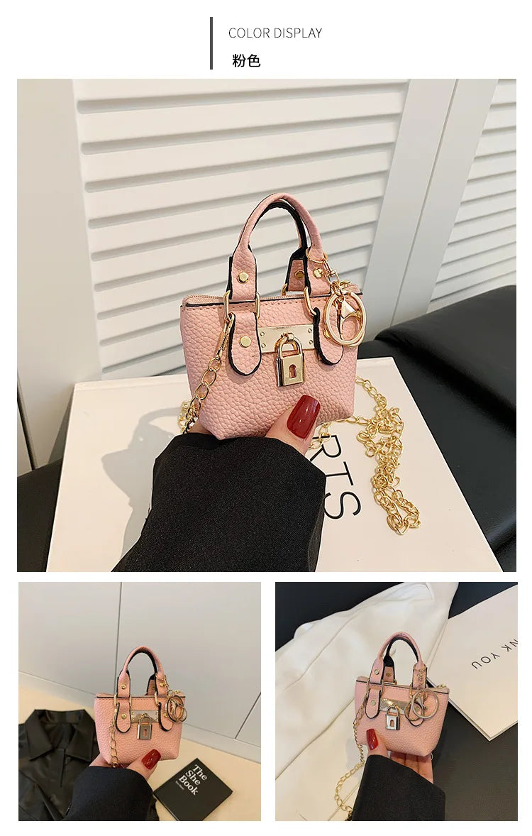 2026 Girls Hand-held Small Square Bag 2025 Summer New Classic Children Carrying One-shoulder Messenger Bag. Wallet Keychain