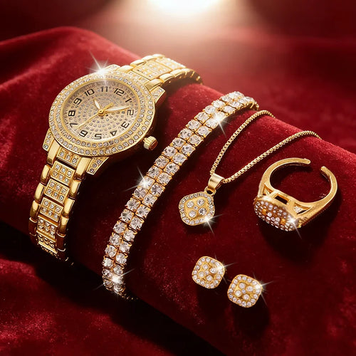 Aurajutt Gold Diamond Bracelet Set Watch