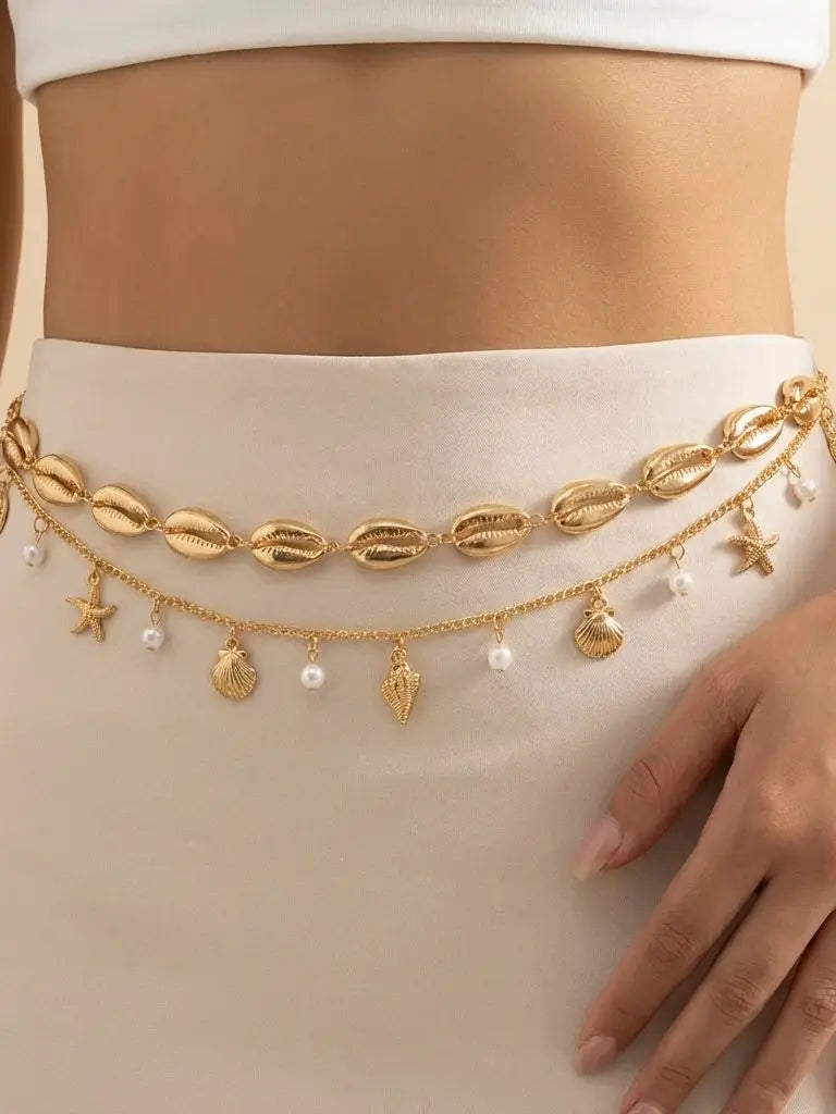Double-Layer Pearl Belly Chain – Boho Festival Jewelry