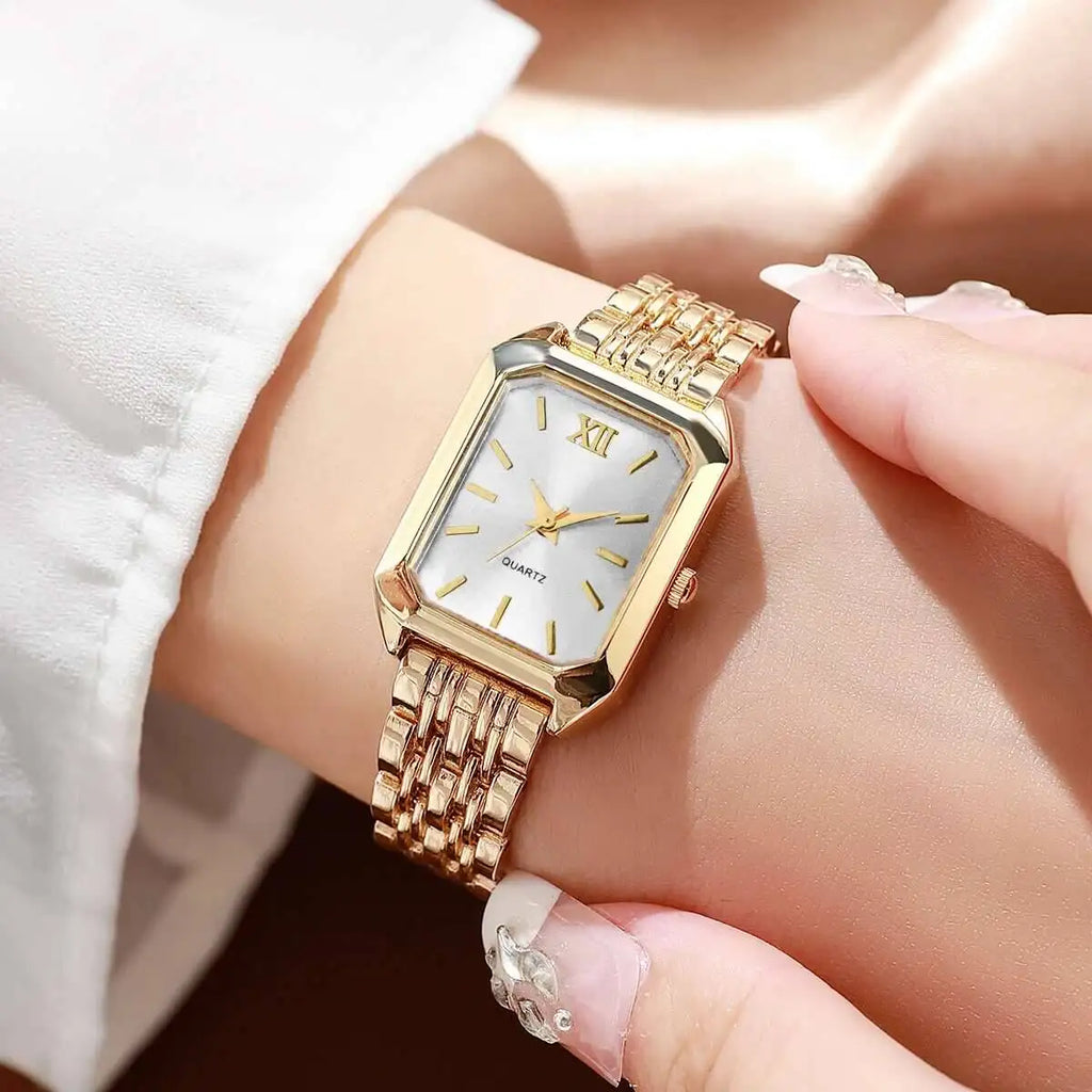 Aurajutt Rectangle Quartz Watch – Women's Elegant Alloy