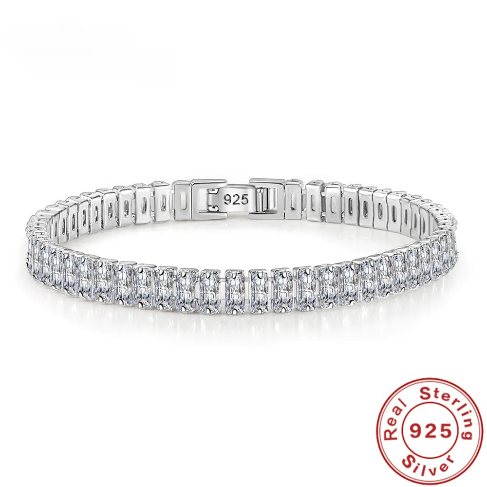Luxury Designer 925 Sterling Silver Fine Crystal Bracelet for Women Fashion Jewelry Engagement Wedding Glamour 18CM