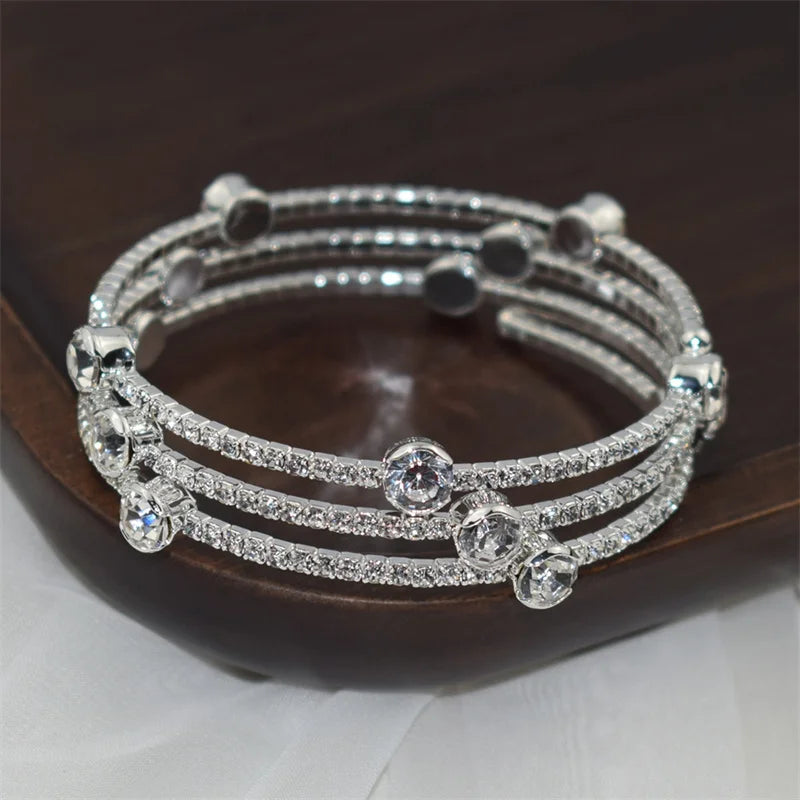 Fashionable and High Quality Full Diamond New 3-Row Open Bracelet Bracelet, Women's Minimalist Bracelet and Bracelet