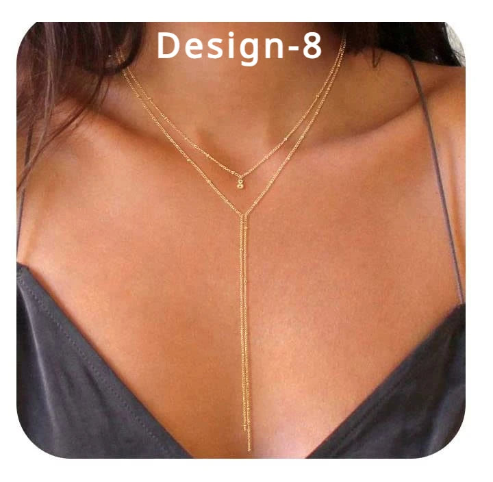 Dainty 14K Gold Plated Y-Shaped Lariat Necklace