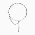 S925 Sterling Silver Bamboo-Link Necklace with Diamonds & Opal