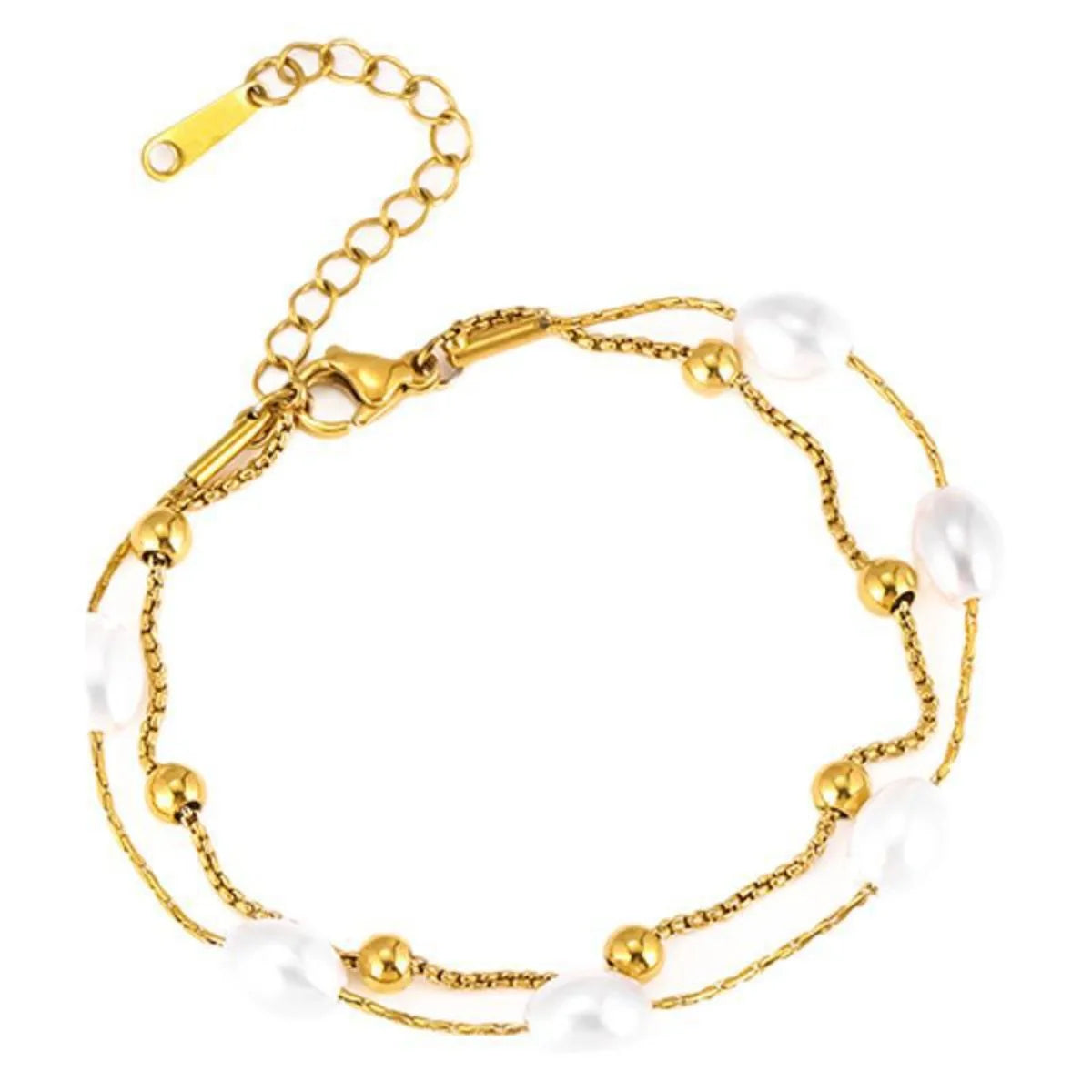 Luxury Double Layer Pearl Bracelet - Stainless Steel Jewelry for Women, Hypoallergenic Gift & Party Bangles Chain Accessories