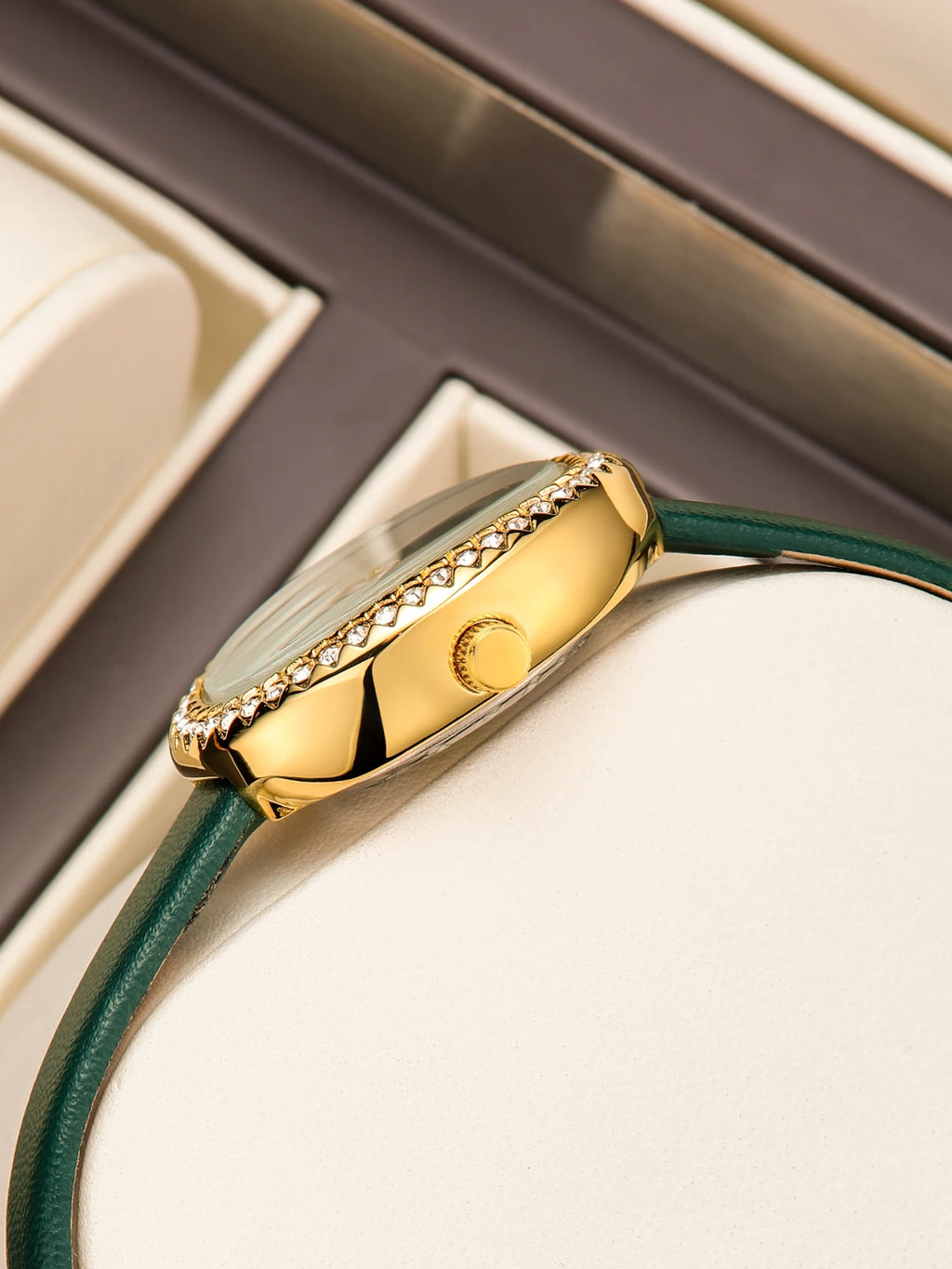 YaLaLuSi Luxury Ladies’ Watch with Rhinestone-Trimmed Oval Dial, Leather Strap and Water-Resistant Quartz Movement