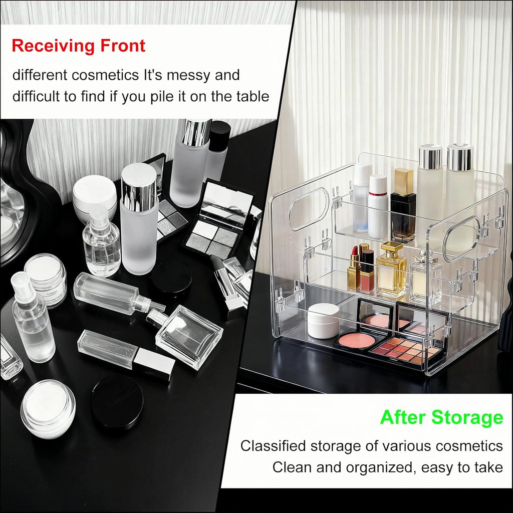 Cosmetics Desktop Storage Box, Acrylic High-Grade Dust-Proof Perfume and Skin Care Product Organizer, Three-Layer Tiered Display and Storage Rack for Dressing Table
