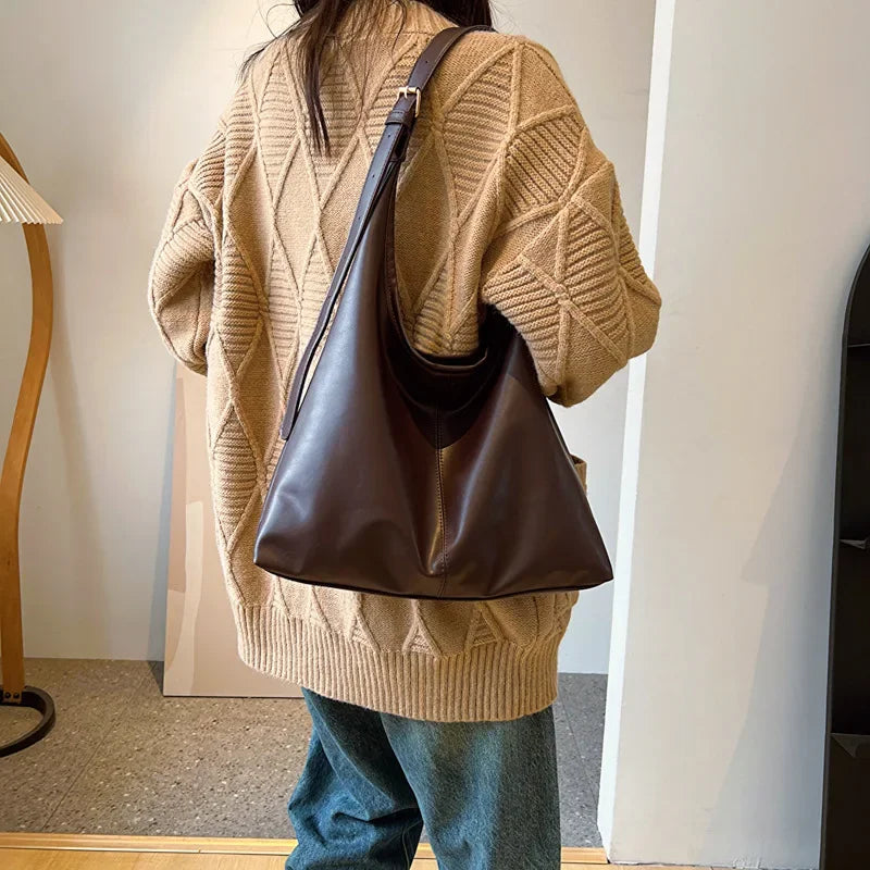 New Retro Tote Bag for Women Large Shoulder Bag Simple Commuter Bag Handmade Tote