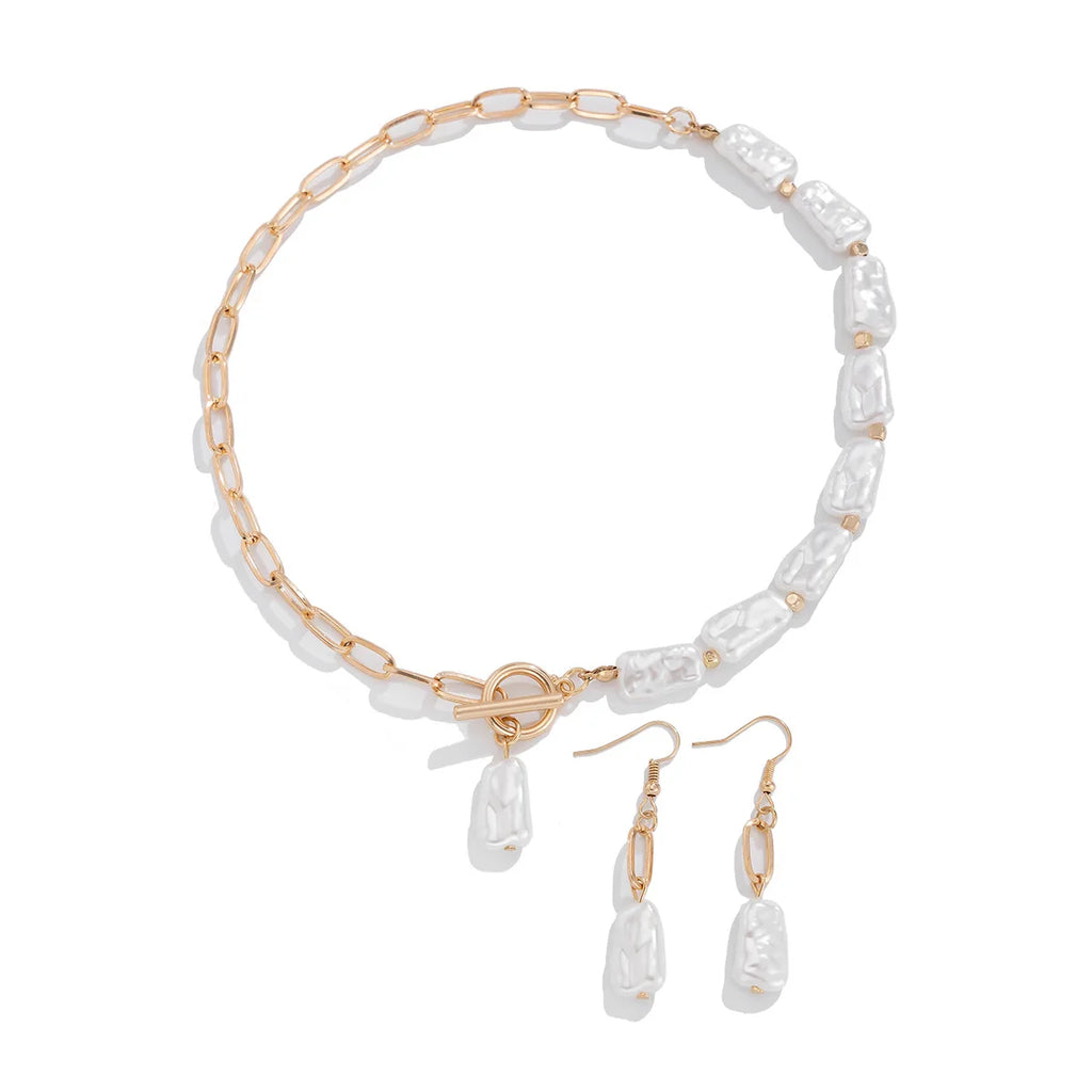 Boho Pearl Pendant Jewelry Set – Necklace, Earrings & Bracelet