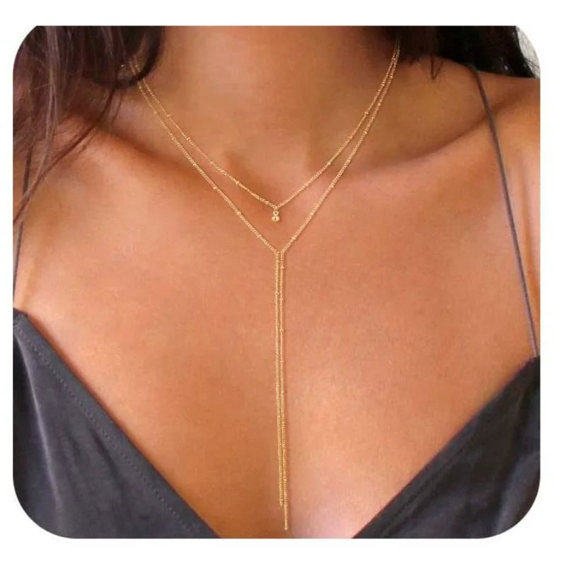 Dainty 14K Gold Plated Y-Shaped Lariat Necklace
