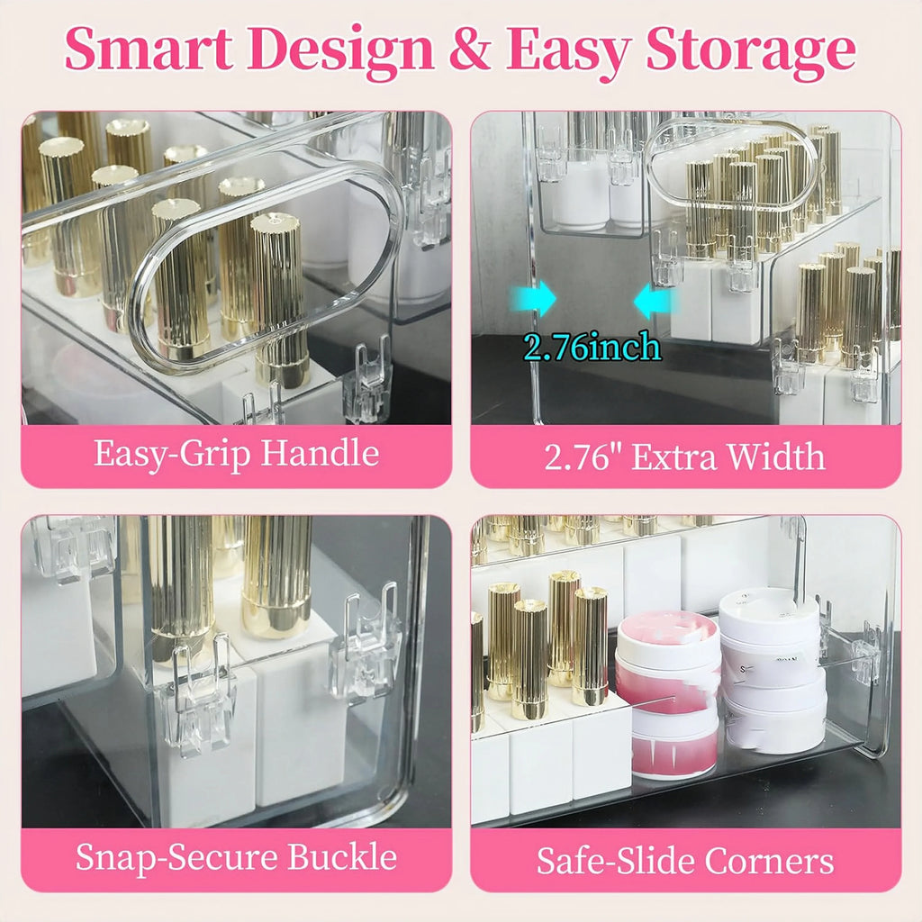 Cosmetics Desktop Storage Box, Acrylic High-Grade Dust-Proof Perfume and Skin Care Product Organizer, Three-Layer Tiered Display and Storage Rack for Dressing Table