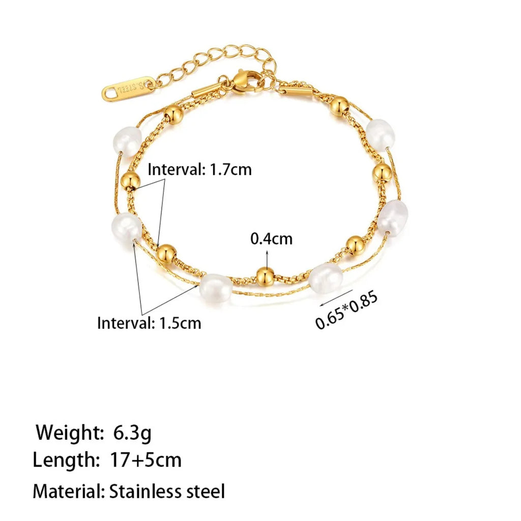 Luxury Double Layer Pearl Bracelet - Stainless Steel Jewelry for Women, Hypoallergenic Gift & Party Bangles Chain Accessories