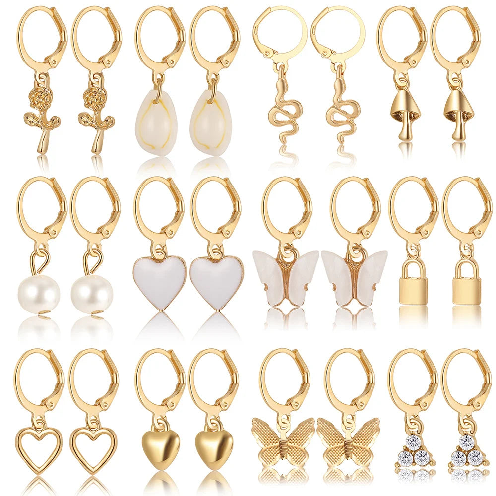 Heart Pearl Dangle Earrings – Gold Butterfly Lock Hoops