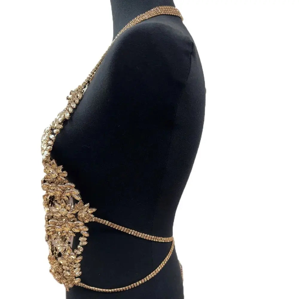 Champagne Gold Rhinestone Body Chain Top