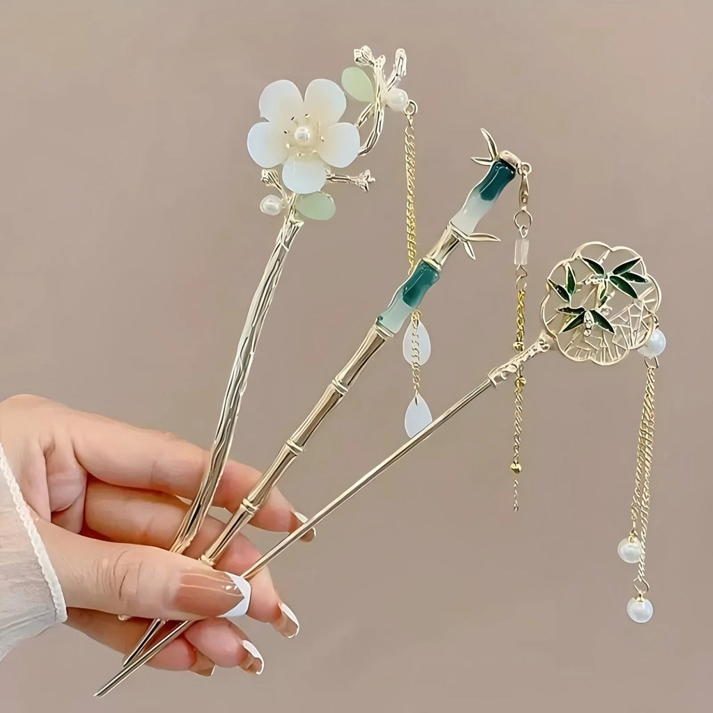 Chinese Style Tassel Hair Stick – Floral Hairpin