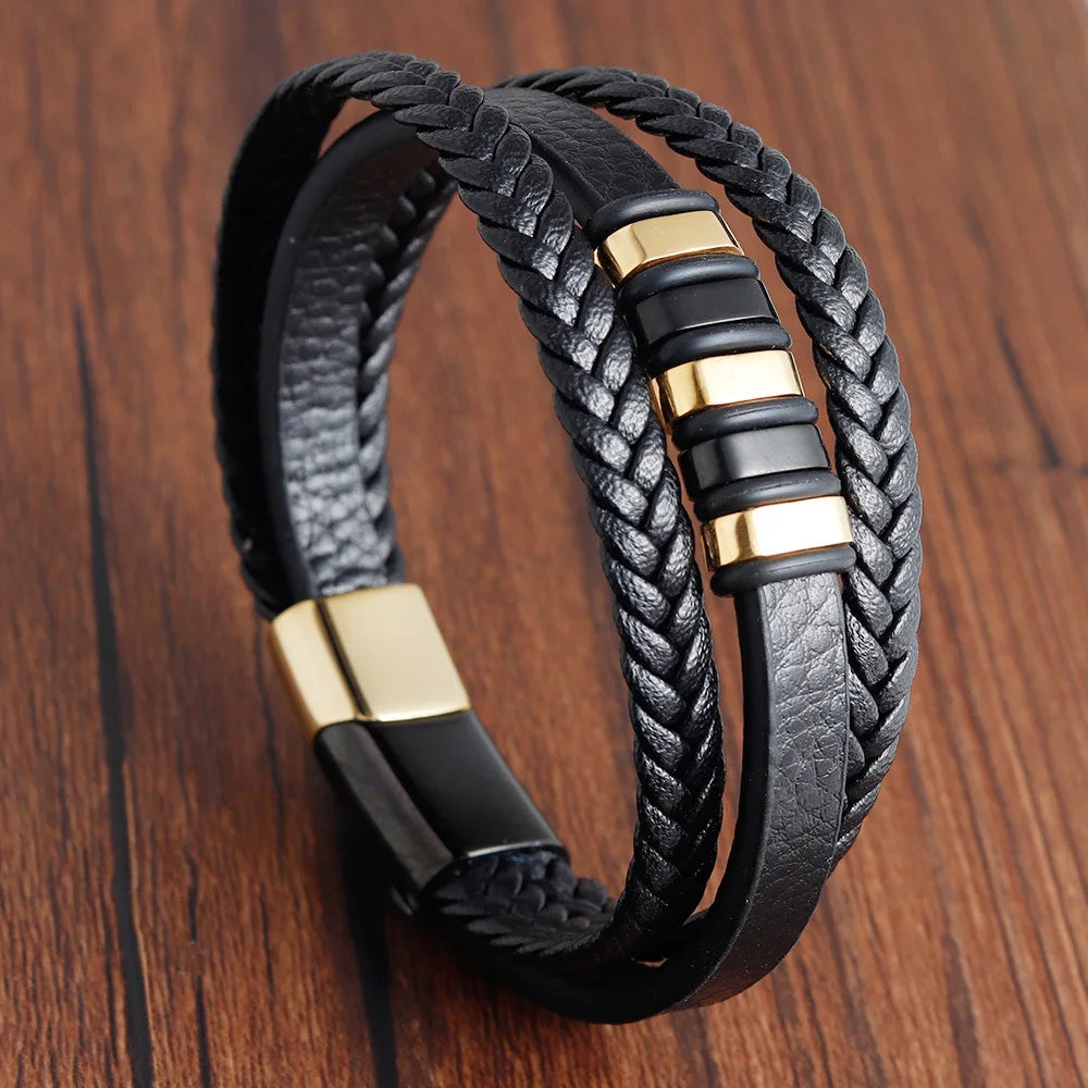 Charm Braid Rope Bracelet For Men Stainless Steel Magnetic Buckle Genuine Leather Bracelets & Bangles Male Female Jewelry