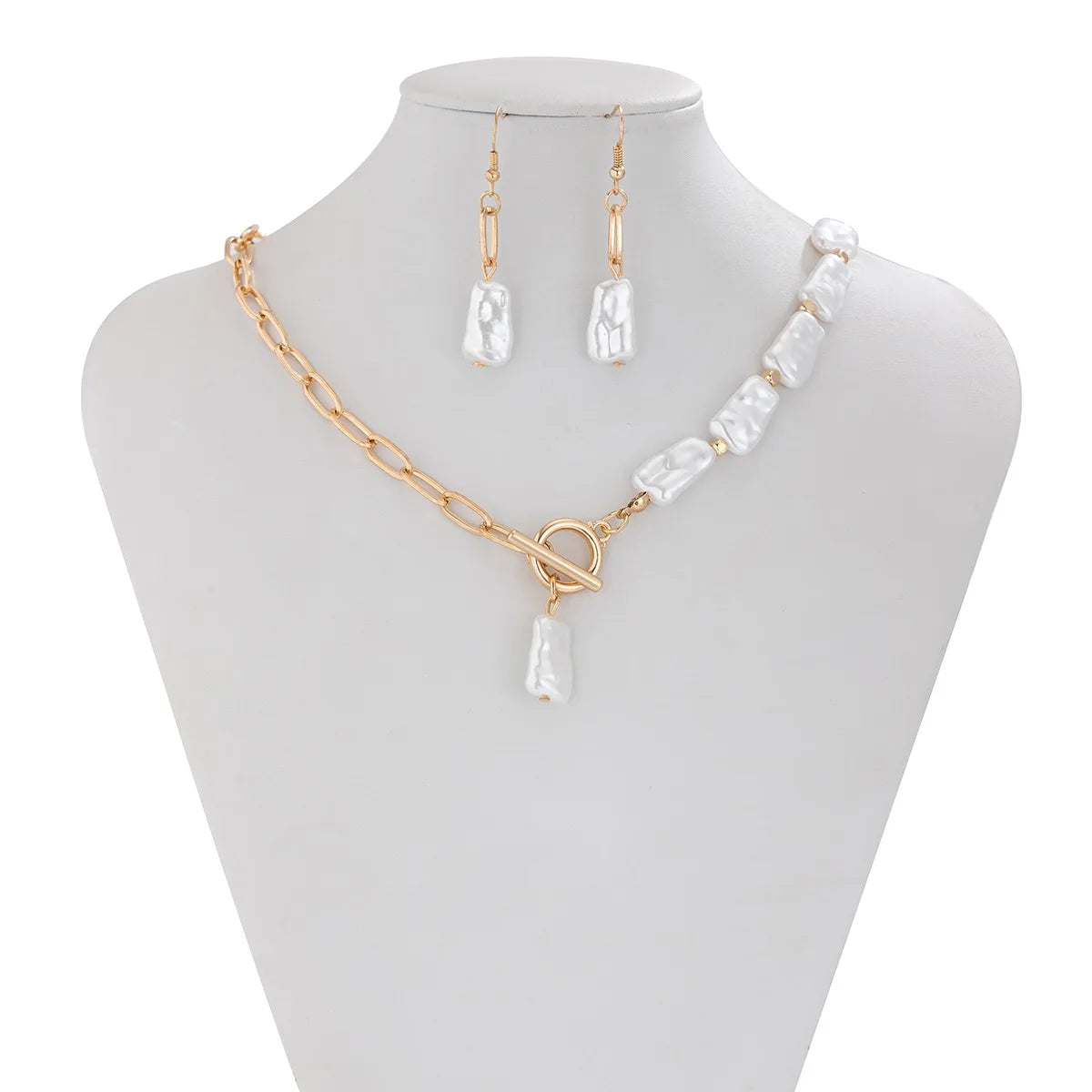Boho Pearl Pendant Jewelry Set – Necklace, Earrings & Bracelet