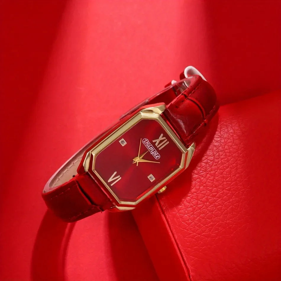Aurajutt Elegant Square Leather Watch