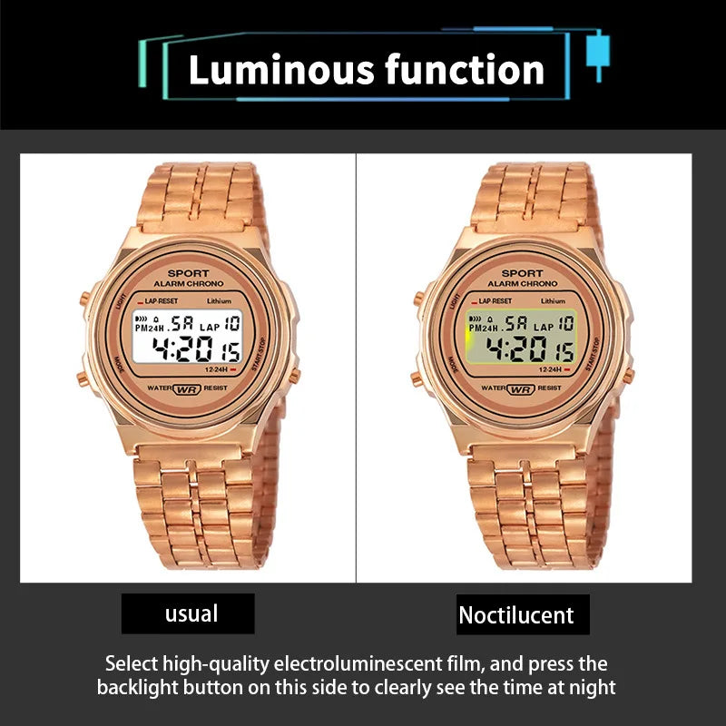 Light-luxury Women Watches Set Ladies Electronic Wristwatch with Bracelet Retro Style LED Digital Display Sports Clock