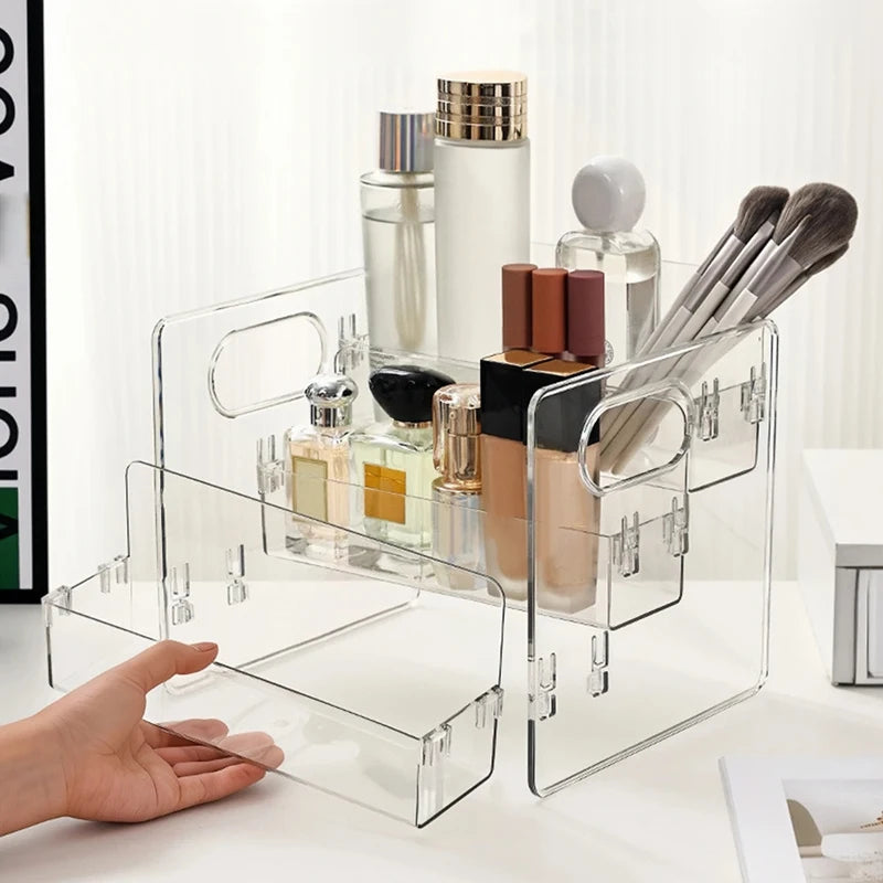 Cosmetics Desktop Storage Box, Acrylic High-Grade Dust-Proof Perfume and Skin Care Product Organizer, Three-Layer Tiered Display and Storage Rack for Dressing Table