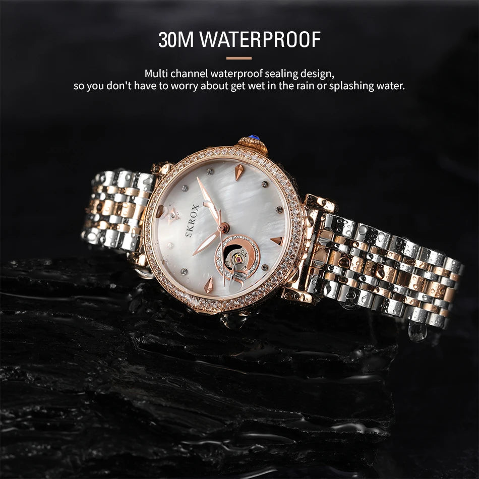 Aurajutt Rose Gold Diamond Automatic Watch