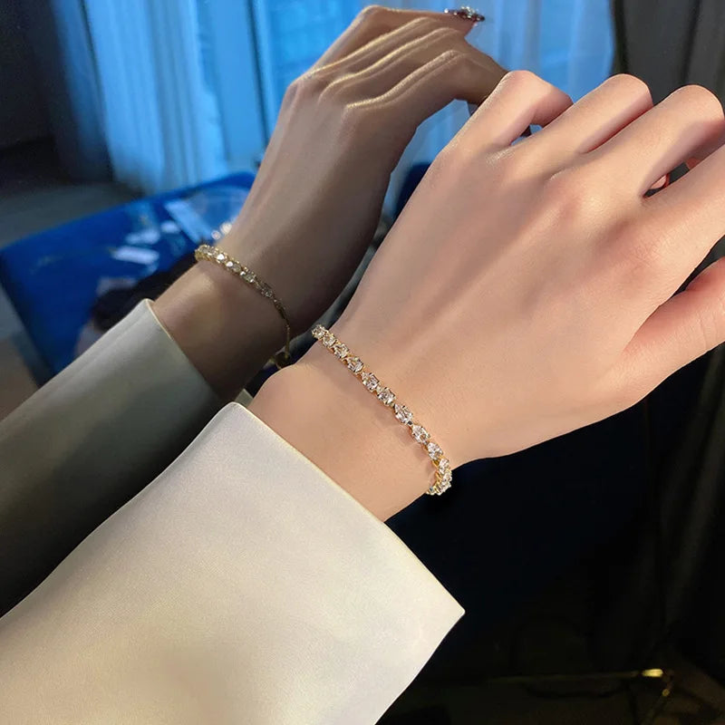 Luxury Adjustable Bracelet Women's Fashion Temperament Geometric Square Rhinestone Bracelet Wristband Party Wedding Jewelry K-