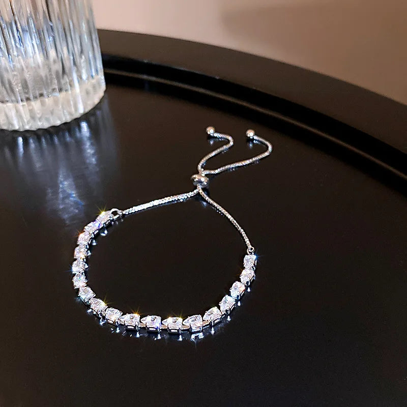 Luxury Adjustable Bracelet Women's Fashion Temperament Geometric Square Rhinestone Bracelet Wristband Party Wedding Jewelry K-